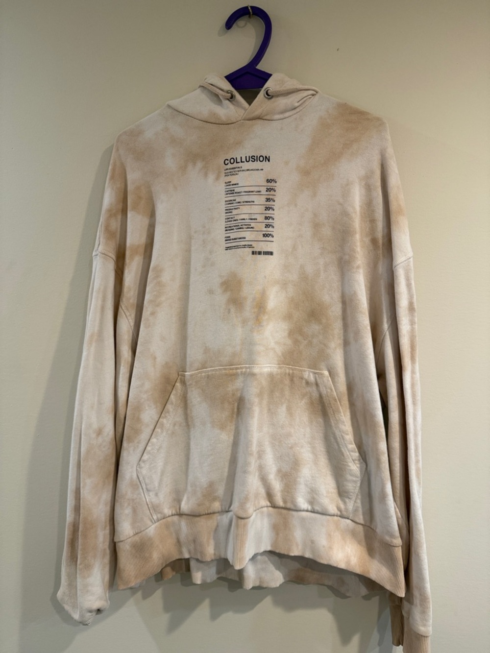 Collusion Men's Beige Tie-Dye Crewneck Hoodie